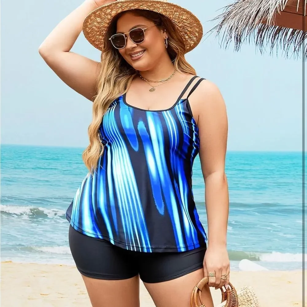 NWOT XXXL Two Piece Bathing Suits Tankini Tie Dye Print‎ Tank Tops Swimwear